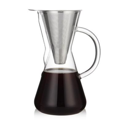 China Sustainable Manual Coffee Maker Set Pour Over Coffee Maker Glass Coffee Carafe With Reusable Stainless Steel Filter for sale