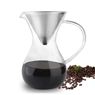 China Sustainable Custom Pour Over Coffee Maker Set Pour Over Coffee Pot Glass Pour Over Coffee Maker With Stainless Steel Filter for sale