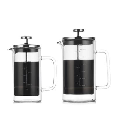 China Viable French Press Maker French Press Pot Set Kitchen Double Wall Insulate Glass French Press With Glass Handle for sale