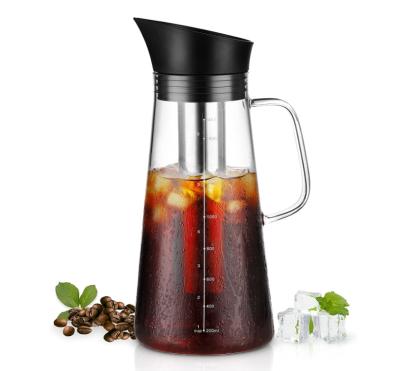 China Borosilicate Glass Coffee Infusion 1.5L Iced Coffee Maker Viable Cold Pitcher Iced Coffee Carafe with Infuser Handle and Airtight Lid for sale