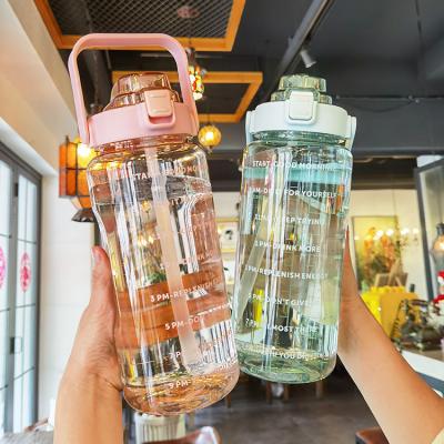 China BPA Free Reusable Personalized Viable Free Clear Plastic Motivational Half Gallon Water Bottle Jug With Straw Handle Time Marker Measurements for sale