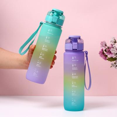 China 2022 New Sports Sustainable 32oz Bpa Free Plastic Workout Drinking Motivational Water Bottle With Straw Strainer for sale