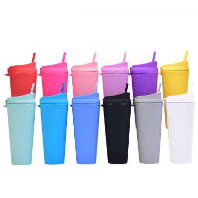 China Viable Red Pink 22oz Acrylic Dual Wall Tumblers White Colored Bpa Free Tumblers Bulk Mugs With Logo Lid Straw Bulk for sale