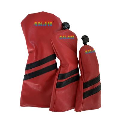 China Red Leather Driver Available Waterproof Product PU Golf Fairway Hybrid Golf Headcover for sale