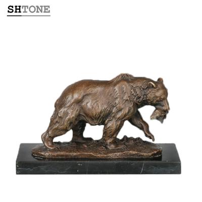 China TPAL-317 Bears Antique Bronze Statues Animal Sculptures Support Hunt Fish Figurine Decor for sale