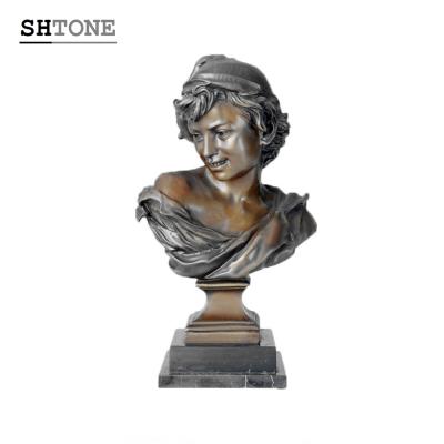 China Europe SHTONE TPE-083 Female Bust Bronze Statues Sculptures Modern Home Decor Marble Base for sale