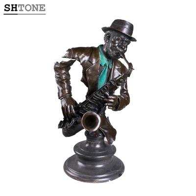 China Modern Male Bronze Sculptures Saxophone Home Decor Figurine Music Bust Statue Saxophone Player Large TPY-014 for sale