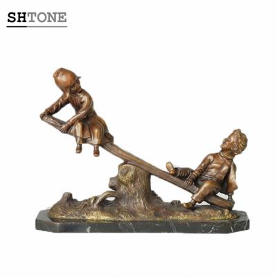 China Europe SHTONE Child Statue Bronze Sculpture TPE-216 Happy Children Playing Home Decor Metal Figurines for sale