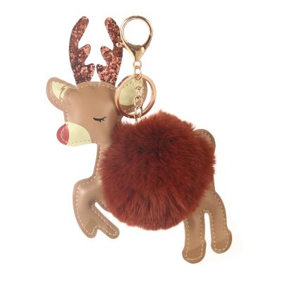 China Keychain Gifts SHTONE Souvenir Item / Wholesale Promotional Pom Pom Keychain Bulk High Quality Mini Keyring Metal Elk Shaped Fur for sale