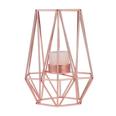 China Romantic Wedding SHTONE Metal Candlestick Candle Holder Geometric Rose Gold Color Candler Iron Romantic Candelabra for sale