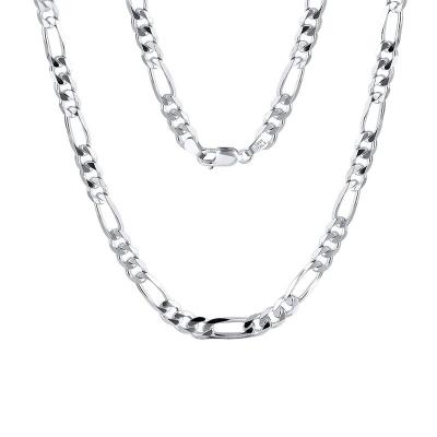 China Real TRENDY Solid Sterling Silver Diamond-Cut Figaro Chain Necklace Men's 5MM Width Chain Hip Hop Jewelry 925 for sale