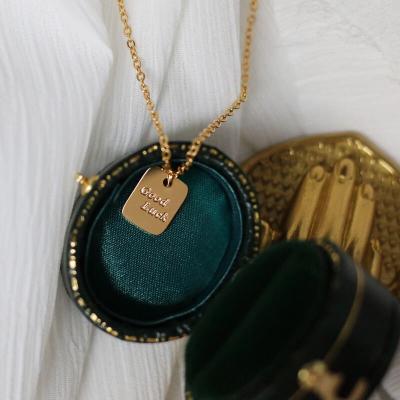 China FASHIONABLE High End Jewelry Women Girl's 18K PVD Gold Plated Stainless Steel Square Good Luck Pendant Necklace for sale