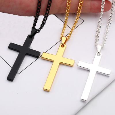 China TRENDY High Quality Fashion Silver 18K Gold Plated Black Cross Necklace Stainless Steel Pendant Jewelry for sale