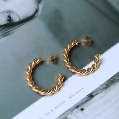 China TRENDY 30mm Circle Stud Earring Women Shape Stainless Steel 18K Gold Plated Thick Twisted Rope Circle Earrings for sale