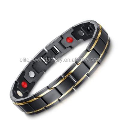 China 316L Organic Stainless Steel Magnetic Bracelets Black And Gold Plated Fashion Healthy Energy Bracelet for sale