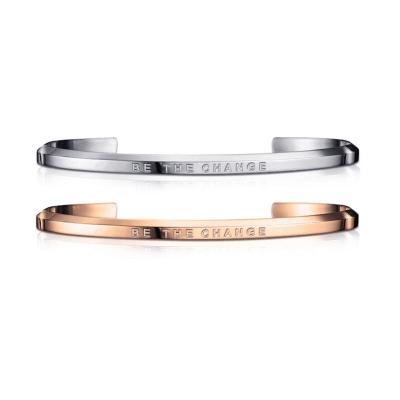 China FASHIONABLE 4mm Stainless Steel Gold Cuff Premium Silver Bangle Engraved Positive Mantra Inspirational Quote Band Bangle Bracelet for sale