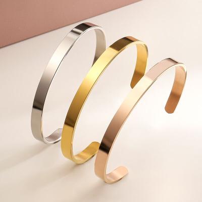 China FASHIONABLE Premium Stainless Steel Plain Engravable Band Blank Cuff Bangle Highly Polished Personalized Bangle 3mm 4mm 5mm 6mm for sale