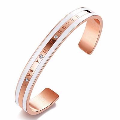 China Elegant Stainless Steel and Crystal Bangle Gift for Mother Daughter Love You Forever Bracelets 18K Rose Gold Plated Bangle Jewelry for sale