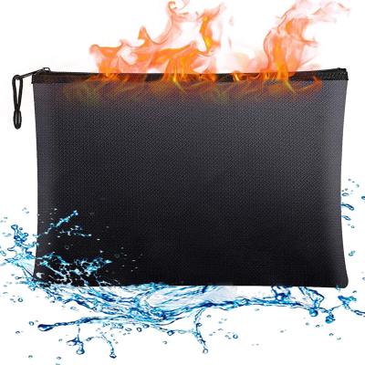 China Fire Retardant Silicone Coated Fiberglass Fabric Bag Money Zipper Closed Factory Water Resistant Safe Storage Bag for sale