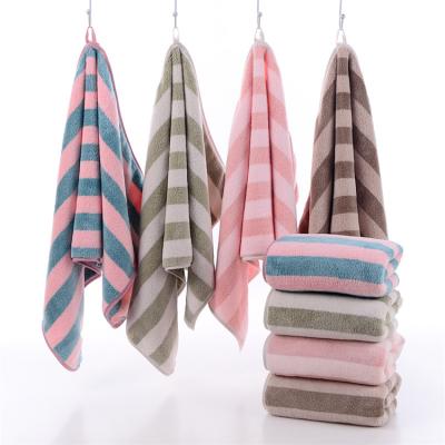 China Factory Good Quality QUICK DRY Gray Stripe Coral Fleece Microfiber From China Face Towel for sale