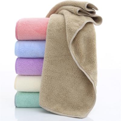 China 35*75cm QUICK DRY Microfiber Coral Fleece Dry Hair Towel Custom Made Face Wash Towel for sale