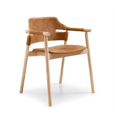 China Removable Cover Danish Italian Designer Chair Nordic Solid Wooden Leather Simple Modern Dining Chair for sale