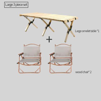 China High Quality Lightweight Easy-carry Folding Camping Set One Egg Roll Table Two Large Wood Grain Chairs Outdoor Table Chair Set for sale