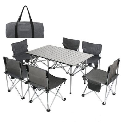 China High Quality Easy-carry Camping Utensil 7 Pcs Set Aluminum Easy To Clean Outdoor Camping Folding Dining Table Chair Camping Kit for sale