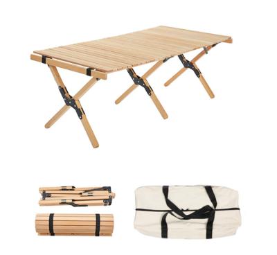 China Folding Camping Table New Arrivals Easy-carrying Folding Egg Roll Table Solid Wood Foldable Large Camping Table Outdoor Furniture for sale