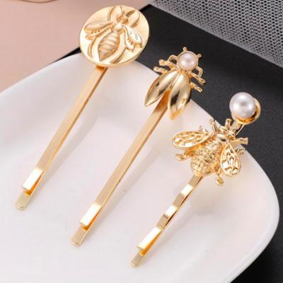 China 2020 Fashion Environmentally Friendly Retro Girls Hair Pins Steampunk Bee Women Hair Accessories Gold Pearl Hair Clips for sale