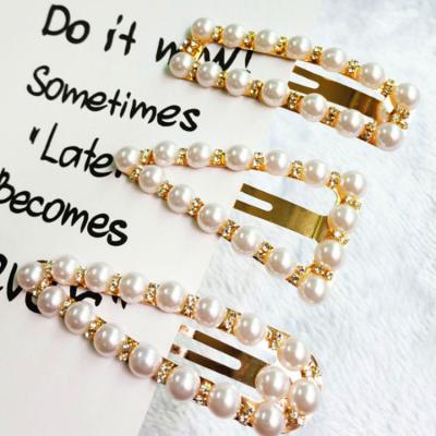 China Fashion Environmental Friendly Korean Girl Cute Bobby Clips Metal Snap Hair Clips Hair Pins Pearl Gold Hair Clips Women for sale