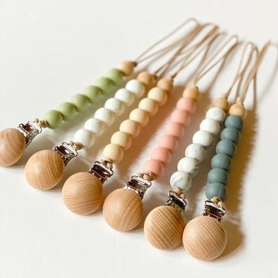 China New BPA Free Baby Chewable Silicone Beads Pacifier Clips Infant Dummy Teething Chain for sale