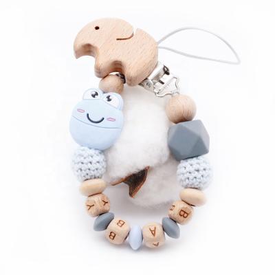 China BPA Free Wholesale Chewable Baby Wooden Bead Pacifier Clips Silicone Baby Pacifier Dummy Chain for sale