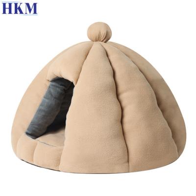 China Pumpkin Simplicity Pet House Beds Sustainable Eco-friendly Comfy Dark Pumpkin Cat Shell Nest Bed With for sale