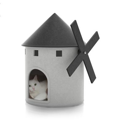 China New OEM Sustainable Design Washable 100% Polyester Customize Wholesale Organic Amusing Windmill Pet House Bed Plush House Felt Cat Carrier for sale