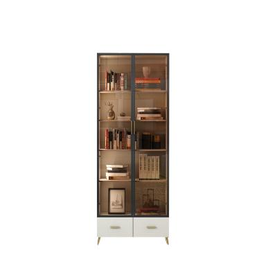 China Hot Sale 2 Doors (Others) Adjustable Density Board Wooden Bookcase Furniture With Tawny Glass for sale