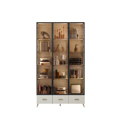 China Nordic Adjustable Fashion 3 Doors (Others) Shelf High End Wood Bookcases With Black Frame for sale