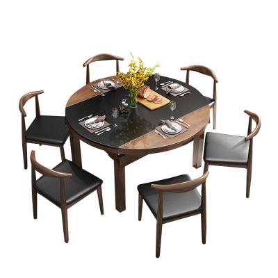 China Modern Nordic Folding Extendable Round Dining Table 6 Chairs Dining Table Sets for sale