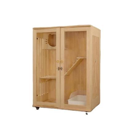 China Sustainable Luxury Fashion Solid Wood Cat Climbing Frame Pet Cat House Multilayer Cage for sale