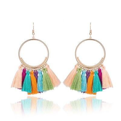 China Fashion Retro Bohemian Ethnic Tassel Fringed Earrings For Women Gold Round Dangle Drop Earrings Jewelry for sale