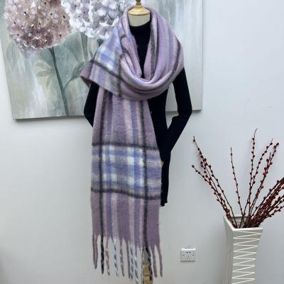 China New Polyester Material Scarf With Ribbon Yarn Hot Selling Checkerboard Printed Scarf Plaid Scarves for sale