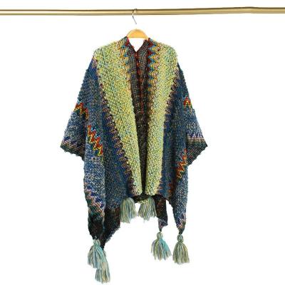 China 100%acrylic scarf fashion women custom patchwork knitted batwing swing tassel sweater tops 2021 Showl Autumn Female Streetwear Wrap Woman for sale