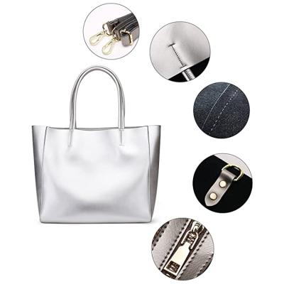 China Daily 2020 Luxury Women Shoulder Genuine Leather Handbags Fashion Cowhide Silver Ladies Tote Bag for sale