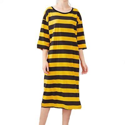 China QUICK DRY Hot Sales Women Girls Short Sheath Cute Stripe Sleepwear Cotton Night Dress for sale