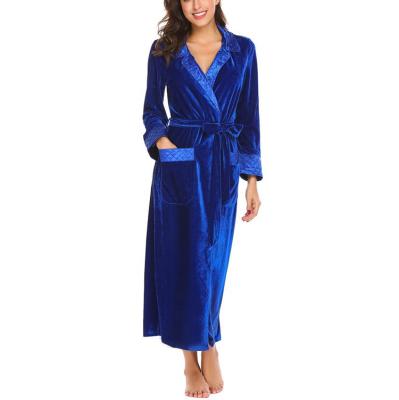 China Maison Femme Silk Thermal Flannel Robe Women's Long Bathrobe Pocket Velvet Kimono Sleepwear for sale