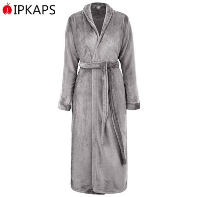 China Luxurious and simple unisex thermal plush kimono bathrobe with side pockets winter dress sleepwear for sale