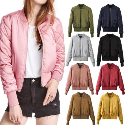 China Sustainable Fashion Women Satin Bomber Quilted Long Sleeve Cotton Satin College Women Jacket for sale