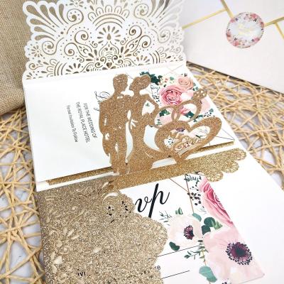 China Europe Wedding Cards With Laser Cut For Wedding , Bride And Groom Laser Cutting Cards for sale