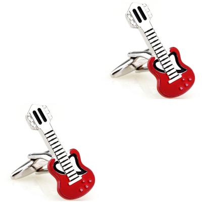 China Custom Red Mens Gold Plating Brass Metal Guitar Instrument Music Cufflinks Shirt Cuff Links for sale