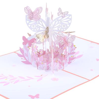 China Europe 3D Valentine's Day Greeting Card Butterfly Flower Basket Blessing Creative Gift Paper Engraving Postcard for sale